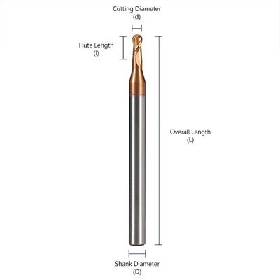 Tungsten Carbide Ball End Mill with 55-Degree Deep Groove and nACo4 Coating for CNC Machining