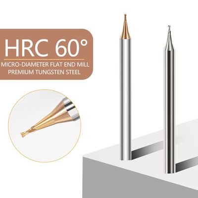 2-flute Tungsten Carbide End Mill with Micro Diameter and 60° Flat Cutting Edge for Steel and Aluminum