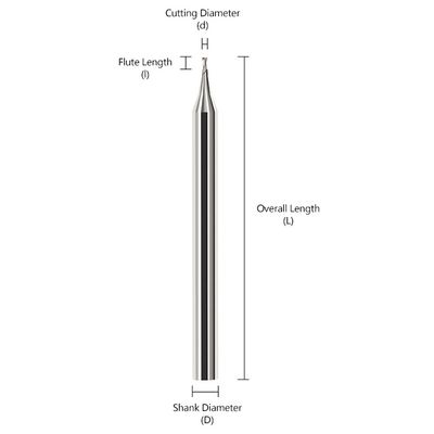 2-flute Tungsten Carbide End Mill with Micro Diameter and 60° Flat Cutting Edge for Steel and Aluminum