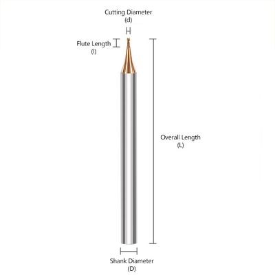 2-flute Tungsten Carbide End Mill with Micro Diameter and 60° Flat Cutting Edge for Steel and Aluminum