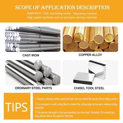 2-Flute Tungsten Carbide End Mill with 60° Flat Cutting Edge and nACo4 Coating for High Precision CNC Milling