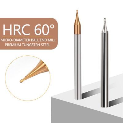 2-flute Tungsten Carbide Ball End Mill with Micro Diameter for 60° Angles in Steel and Aluminum