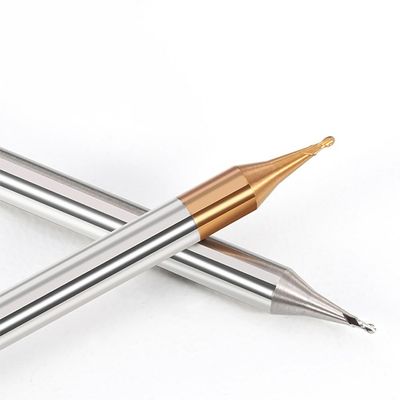 2-flute Tungsten Carbide Ball End Mill with Micro Diameter for 60° Angles in Steel and Aluminum
