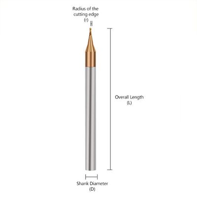 2-Flute Tungsten Carbide Ball End Mill with nACo4 Coating and Micro Diameter for 60° Angles in CNC Milling