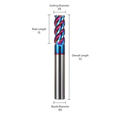 4 Flute Tungsten Carbide End Mill with nACo4 Coating and 35° Helix Angle for CNC Machining