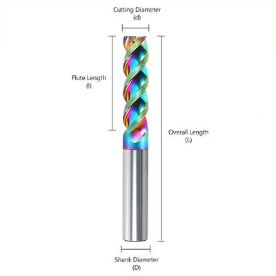 3-flute Tungsten Carbide End Mill with 35° Helix Angle and DLC Coating for CNC Machining with 3 Years Warranty