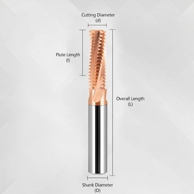 65HRC Full-thread Tungsten Carbide End Mill with 35 Degree Helix Angle for M2, M3, M4, M6 Threading